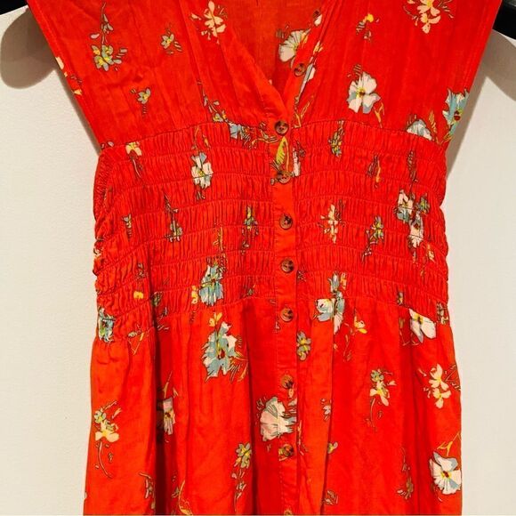 Free People Greatest Day Orange Floral Smocked Minidress Size XS - Picture 3 of 7